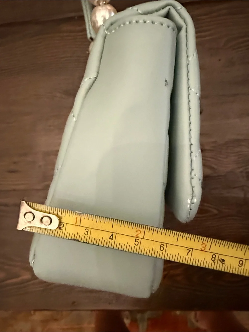Quilted Kids Top-Handle Bag in Light Blue with Pearl Accent Handle